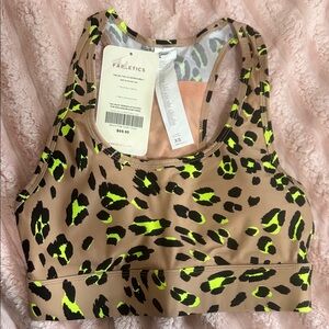 Fabletics Women's Neon Leopard Sports Bra - Tan and Green